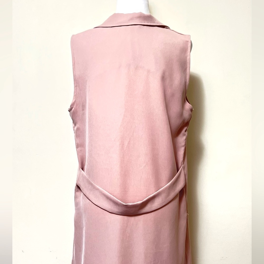 Stoosh Pale Pink 41” Length Sleeveless Back Belt Open Wrap Cloak Vest Jacket M/L - Picture 12 of 14